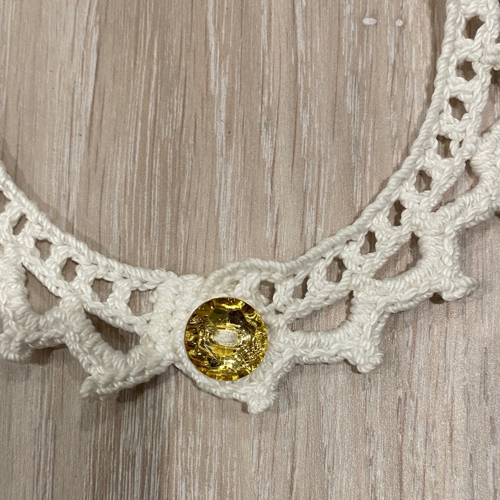 Crochet Choker Necklace with Yellow Gem Handmade - Picture 2 of 5